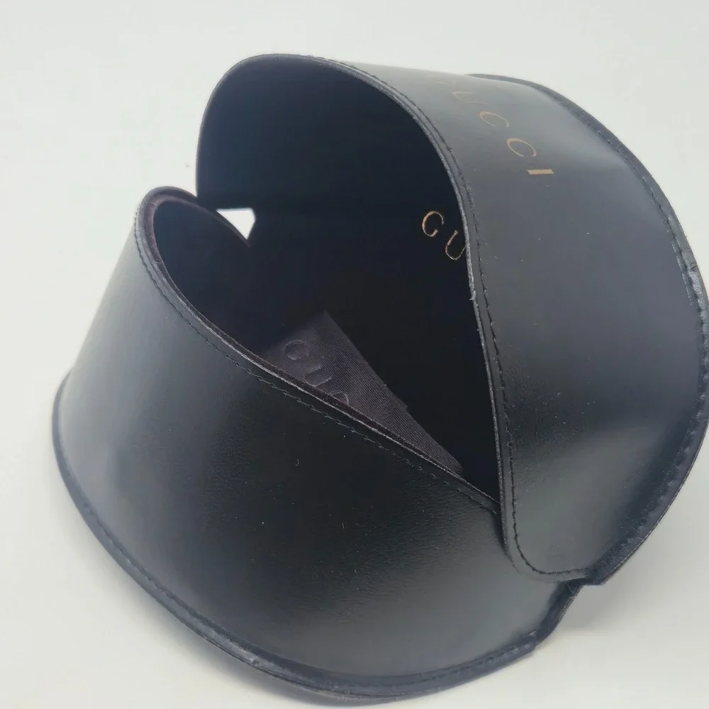 Authentic GUCCI Black Leather Sunglasses Case & Microfiber Cleaning Cloth Set